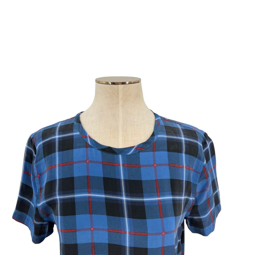Equipment Riley Plaid Top Blouse Short Sleeve Check Plaid Silk Blue Size XS - Picture 4 of 10